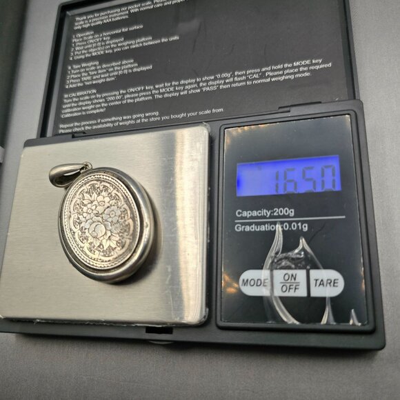 Antique Victorian Sterling Silver Floral Locket Pendant 2" Photo Insert 16.5g - Picture 9 of 9